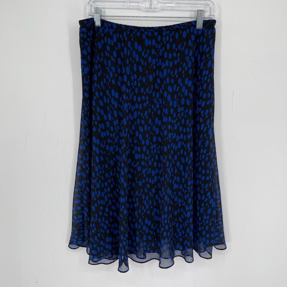 Draper's & Damon's Women's Y2K Blue Polka Dot Chiffon A-Line Midi Skirt Size 14